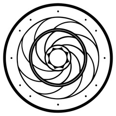 Poster - a detailed abstract artistic black and white circular design. The intricate pattern evokes a sense of movement vector illustration