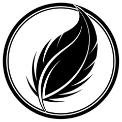 Poster - a stylized black feather inside of a black circle. The image appears to be minimalist, highlighting the feather's graceful curves vector illustration