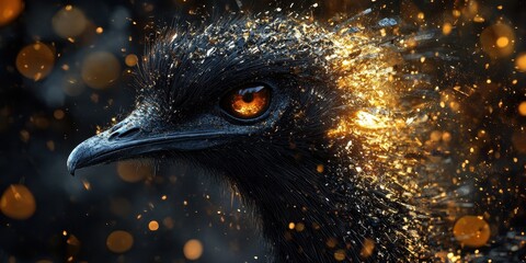 Poster - A beautifully rendered image of a bird with glowing details