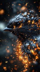Poster - A black bird surrounded by glowing orange sparks and light