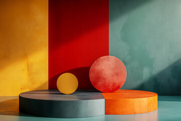 Poster - 3d render of podium with lighting platform made with generative AI