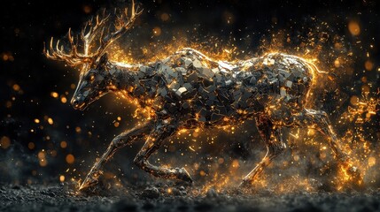 Poster - A radiant deer image displaying fragments and glowing golden light