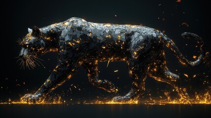 Poster - A digital representation of a panther walking with glowing features