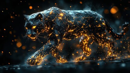 Poster - A digital representation of a glowing panther walking forwards confidently