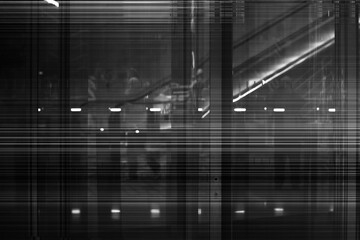 Poster - Shop window display with scan lines and glitch effect in black and white abstract background
