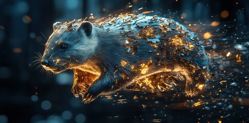 Poster - A fantastical rodent creature exhibiting trails of illuminating energy through space