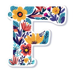 Wall Mural - Floral 'F' : A captivating image features a letter 'F' intricately adorned with a vibrant assortment of flowers, creating a visually striking and artistic composition. 