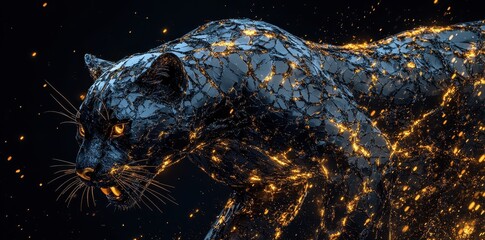 Poster - A majestic panther rendered in digital art with illuminated details