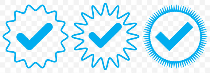 Poster - Verified badge profile set. Instagram verified badge. Social media account verification icons. Blue check mark icon. Profile verified badge. Guaranteed signs. Vector EPS 10.