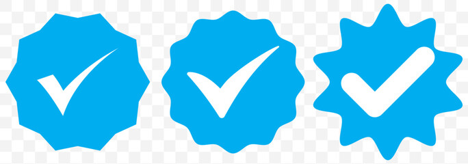 Poster - Verified badge profile set. Instagram verified badge. Social media account verification icons. Blue check mark icon. Profile verified badge. Guaranteed signs. Vector EPS 10.