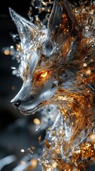 Poster - A detailed image of a metallic wolf with glowing eyes