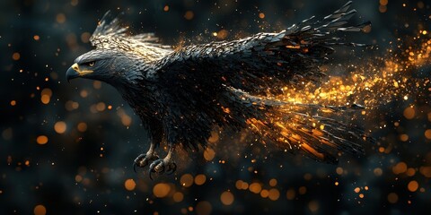 Poster - A majestic eagle soaring in the dark with glowing embers