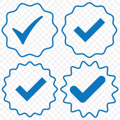 Poster - Verified badge profile set. Instagram verified badge. Social media account verification icons. Blue check mark icon. Profile verified badge. Guaranteed signs. Vector EPS 10.