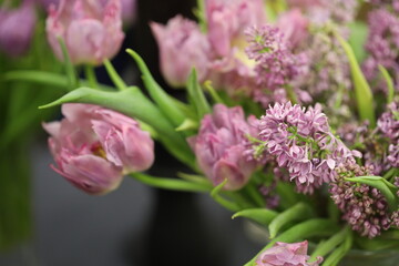 Poster - A decorative arrangement of pink flowers in a vase.