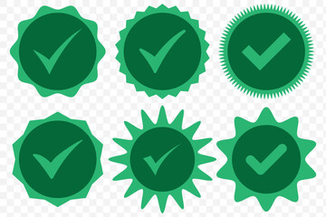 Poster - Green check mark icons. Check mark badge icons. Green Check Mark Icon Representing Approval, Confirmation, and Success for Tasks, Completion, and Positive Feedback. EPS 10.
