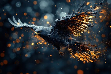 Poster - A digitally created eagle with glittering particles is in flight