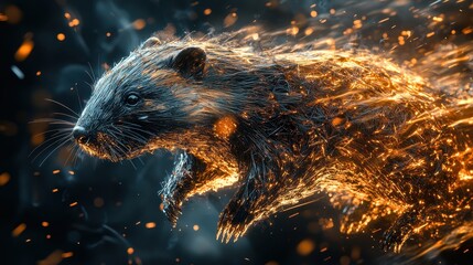 Poster - A digitally created rodent shows speed with fiery particle effects