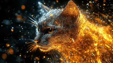 Poster - A Glowing And Abstract Depiction Of A Cat Head