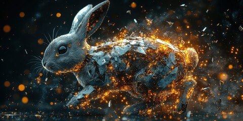 Poster - A grey rabbit creature with glowing energy around its form