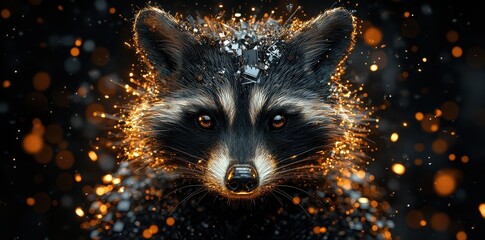 Poster - The Portrait Depicts a Raccoon with Sparkles and Elegant Details