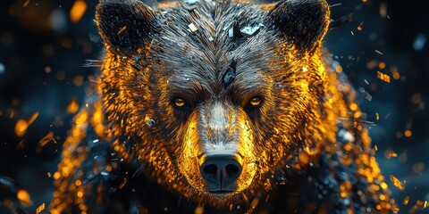 Poster - A fierce looking bear with an intense expression and glowing fur