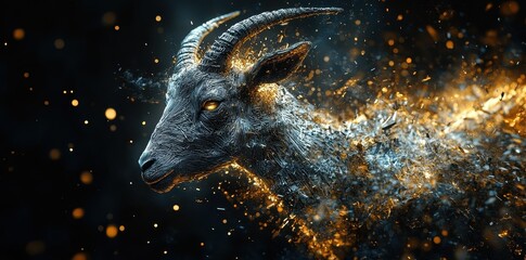 Poster - A stylized image of a goat head with glowing effects