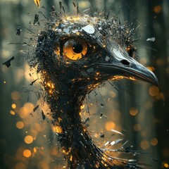 Poster - A detailed artistic portrait of an emu bird against a blurred background