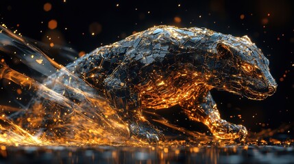 Poster - A digital artwork displays a metallic animal with glowing highlights