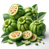 Fresh garcinia atroviridis fruit isolated on white background.