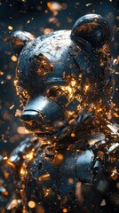 Poster - A metallic bear sculpture with brilliant internal luminescence is shown