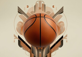 Poster - Stylish basketball design with geometric patterns and warm tones