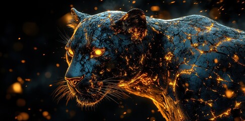 Poster - A Glowing Panther Shows Intricate Patterns Across Its Body