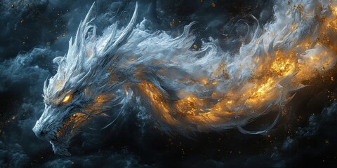 Poster - An ethereal dragon with bright eyes and flowing smoky body