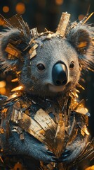 Poster - A koala wears golden armor and looks at the viewer
