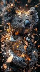 Poster - A metallic koala bear with reflective shards and glowing accents