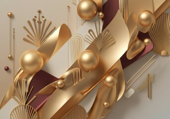 Fototapete - Abstract golden shapes and forms creating a modern artistic composition