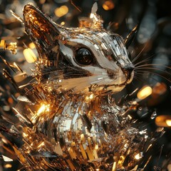 Poster - A digital metallic squirrel sculpture with fractured shiny surfaces displayed