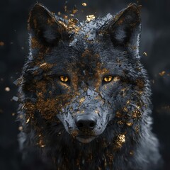 Poster - A stunning artwork portrays a black wolf with golden accents