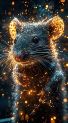 Poster - A small rodent with bright golden glowing accents looks directly ahead