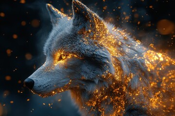 Poster - A majestic wolf with glowing particles and stunning details is shown