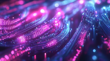 Poster - Glowing Data Center Concept with Flowing Servers in Abstract Style