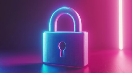 Poster - Glowing Digital Padlock Representing Cybersecurity in a Modern Conceptual Style