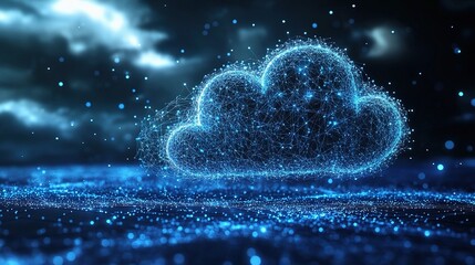 Poster - Digital Cloud Connections in 3D Flowing Data Visualization Concept