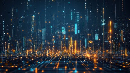 Poster - Abstract Digital Cityscape with Glowing Lights and Lines