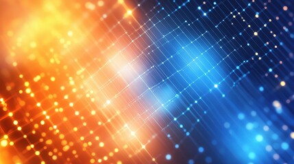 Poster - Abstract Blue and Orange Background with Squares and Light Effects