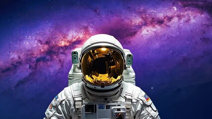Wall Mural - astronaut in spacesuit floating against vibrant galaxy background. space explorer surrounded by star