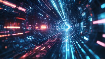 Poster - Futuristic Cybernetic Holographic Digital Tunnel Concept Design