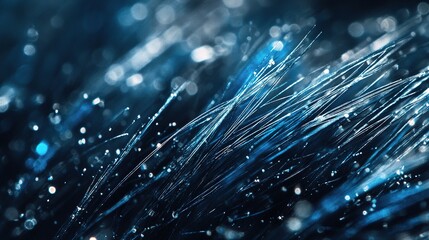 Poster - Close Up of Fiber Optic Threads in Deep Blue Background