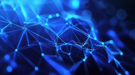 Poster - Abstract Geometric Shapes with Blue Tech Overlay and Connections