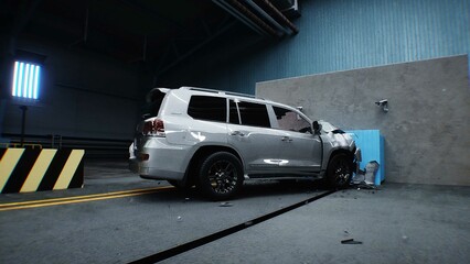 Wall Mural - generic 3d car crash test. car destruction.3d rendering.